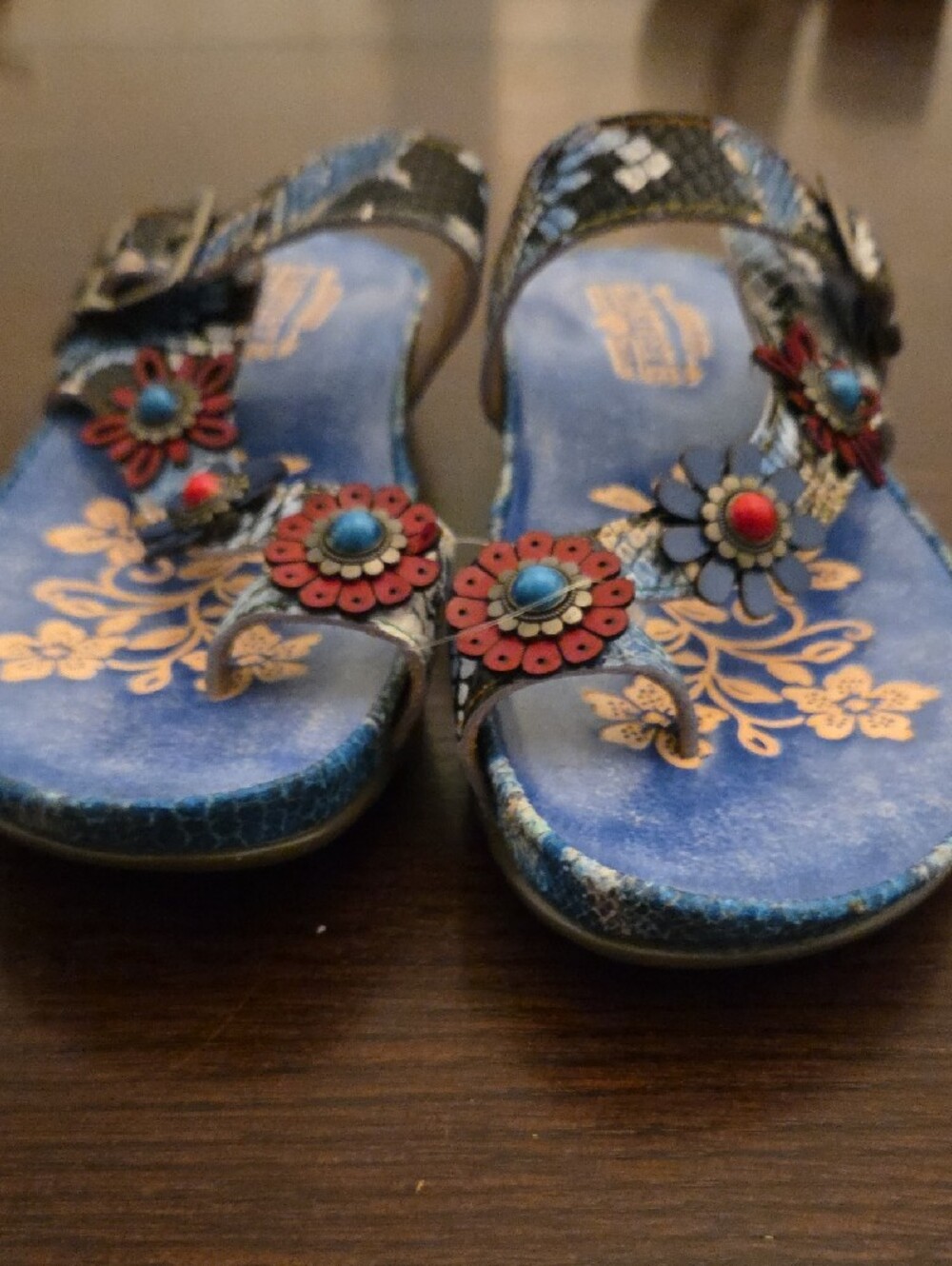 L'Artiste Kindness Slide Blue Floral Embellished Slide Sandals Spring Step - Picture 7 of 9